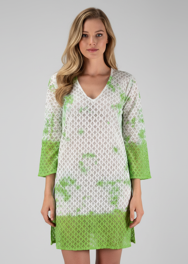 Green lace bikini cover-up tunic for women featuring a lightweight beachwear design.