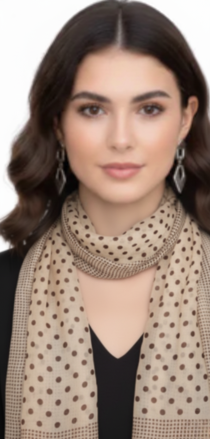 Tan & Brown Polka Dot Sheer Scarf