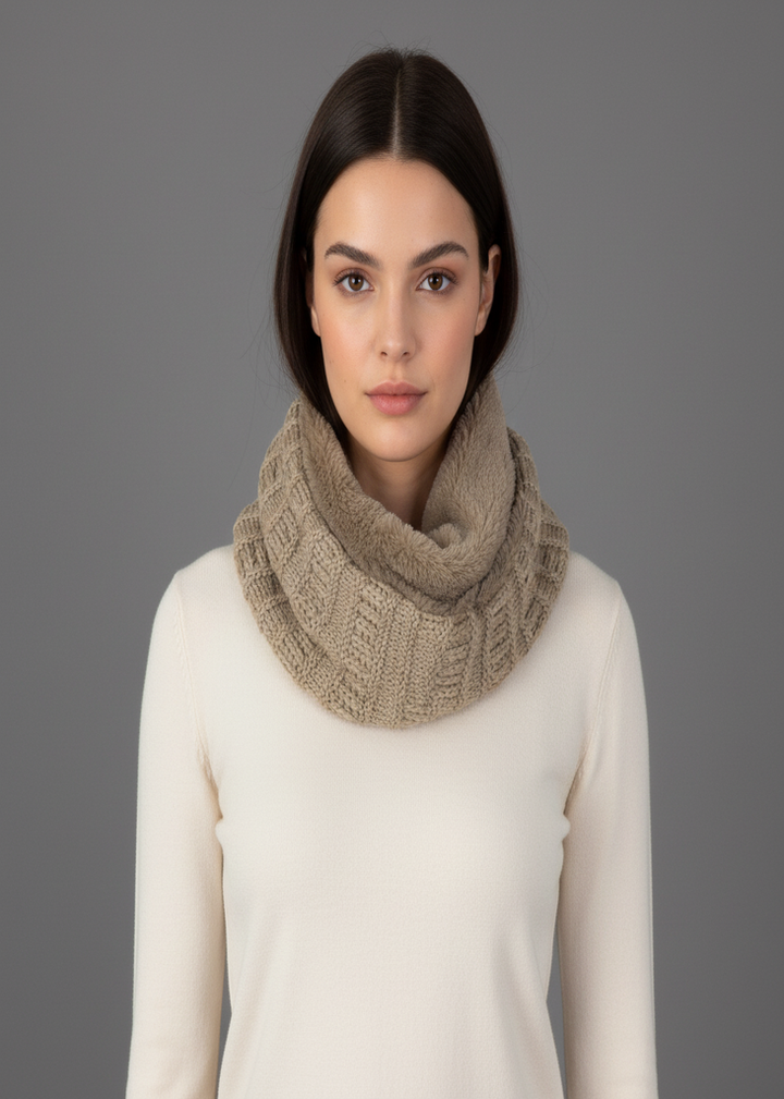 Taupe 99 Peach Couture Thick Crochet Weave Beanie Hat Plush Infinity Loop Scarf 2 Pack