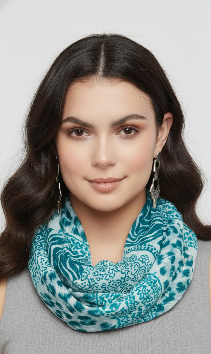 Teal Tribal Paisley Floral Elephant Animal Print Infinity Loop Scarf