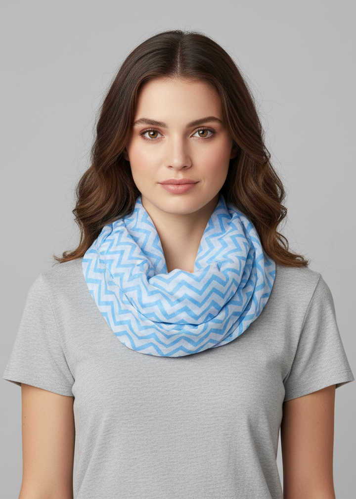 Teal chevron zig zag pattern chic lightweight sheer infinity loop scarf.