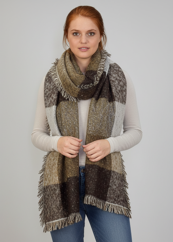 Brown thick and warm woven oblong blanket scarf shawl wrap