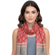 Coral Silky Tribal Paisley Fringe Scarf