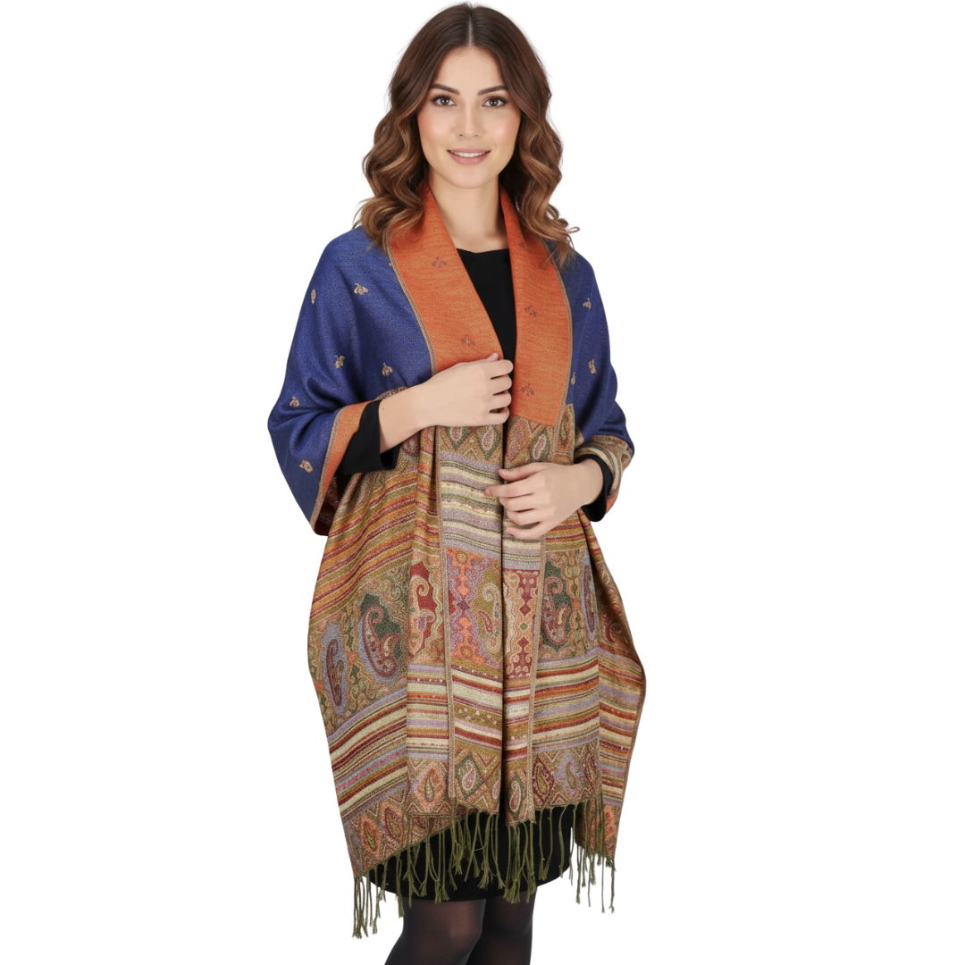 Tribal Border Reversible Bohemian Pashmina Shawl