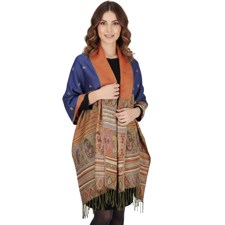 Tribal Border Reversible Bohemian Pashmina Shawl