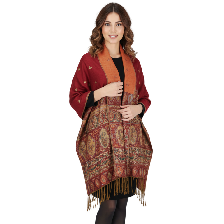 Tribal Border Reversible Bohemian Pashmina Shawl