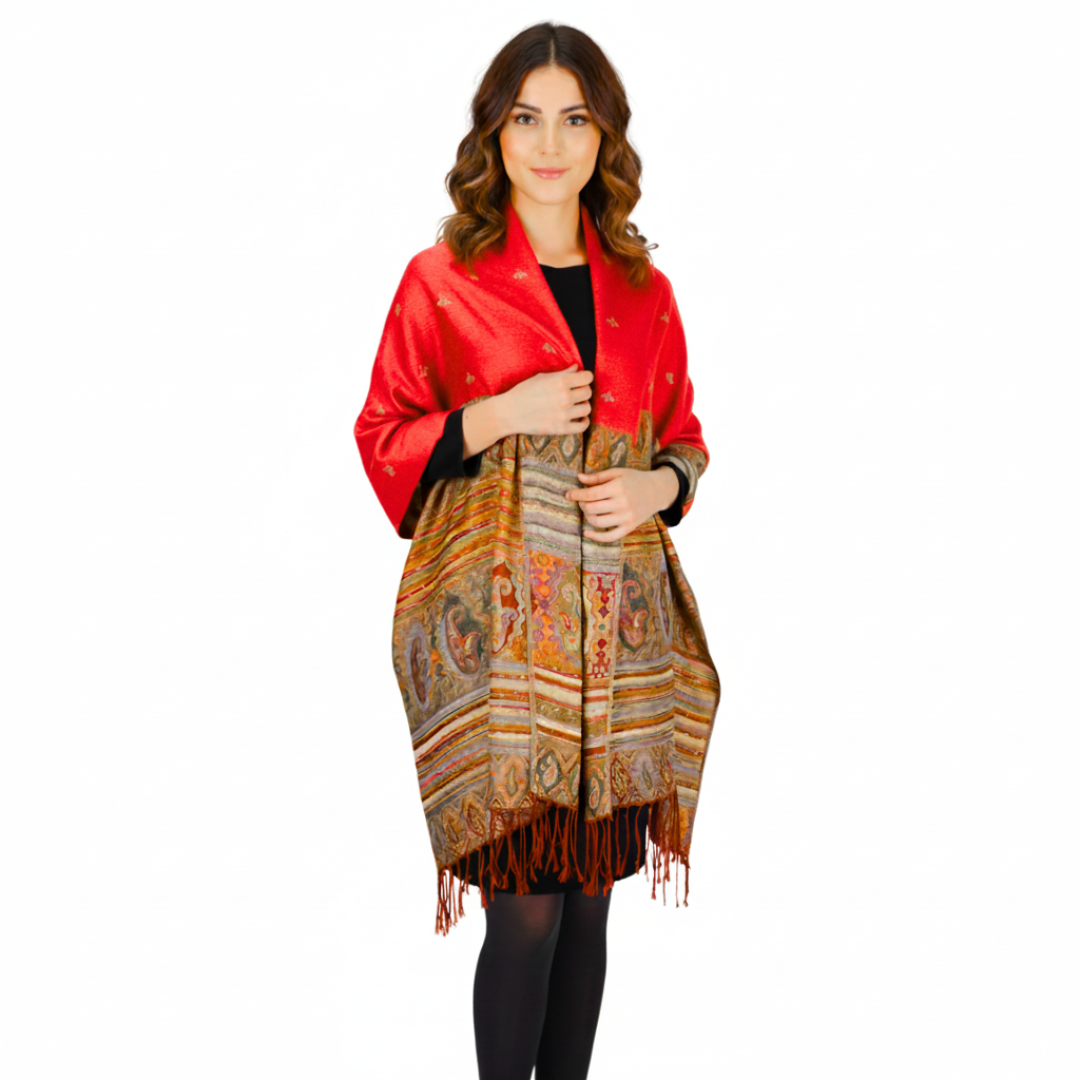 Tribal Border Reversible Bohemian Pashmina Shawl