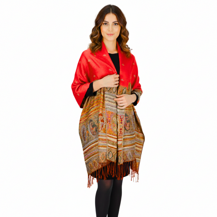 Tribal Border Reversible Bohemian Pashmina Shawl