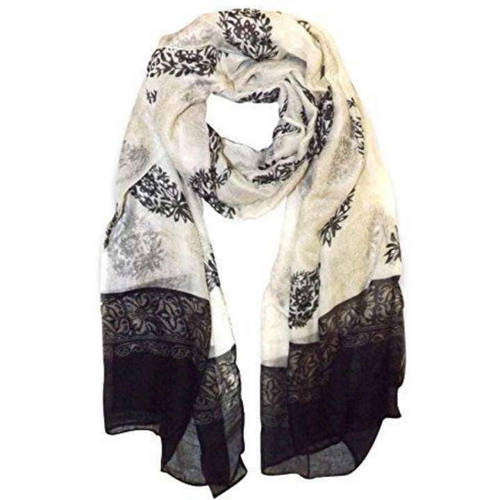 Off White & Black Tribal Flower Paisley Scarf