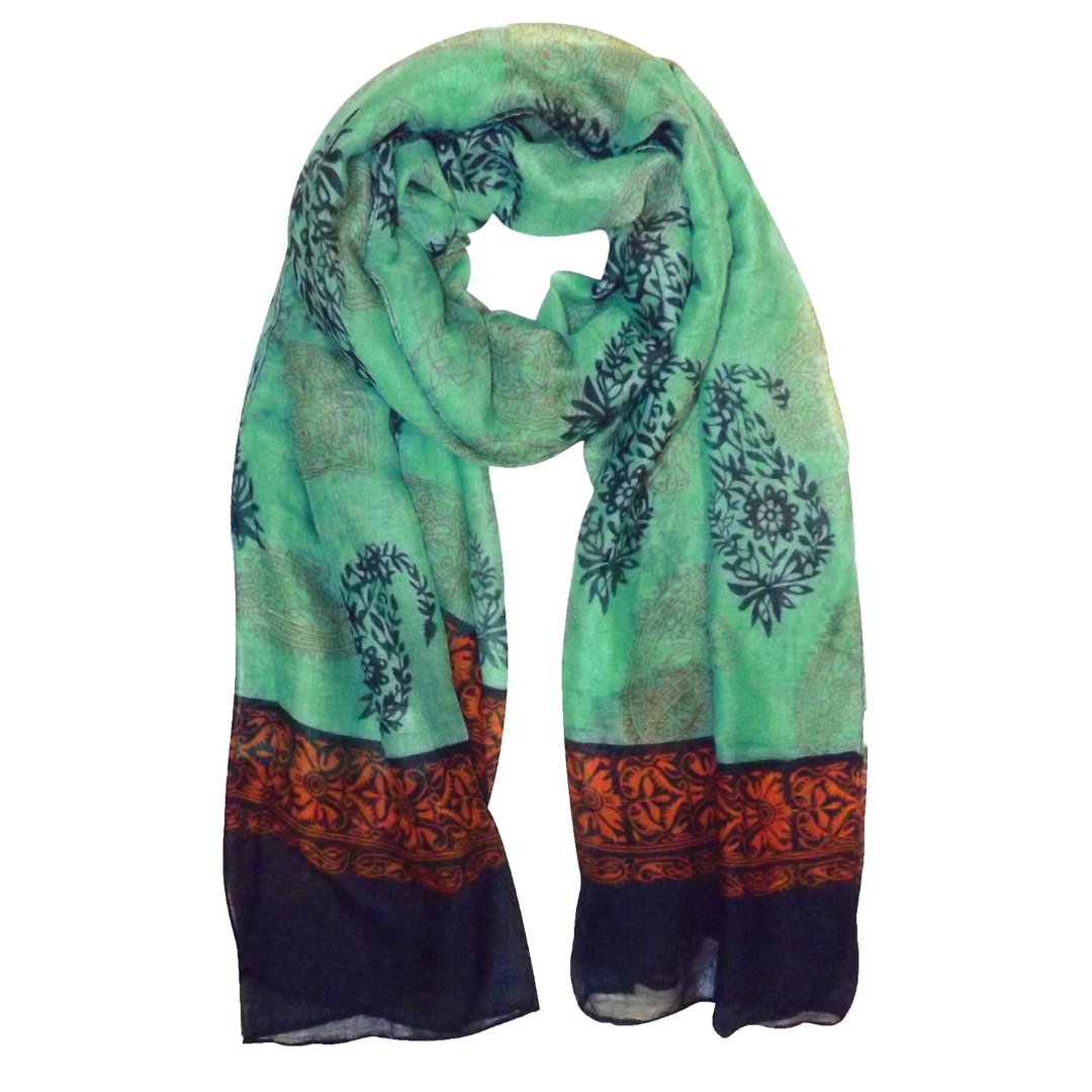 Green & Black Tribal Flower Paisley Scarf