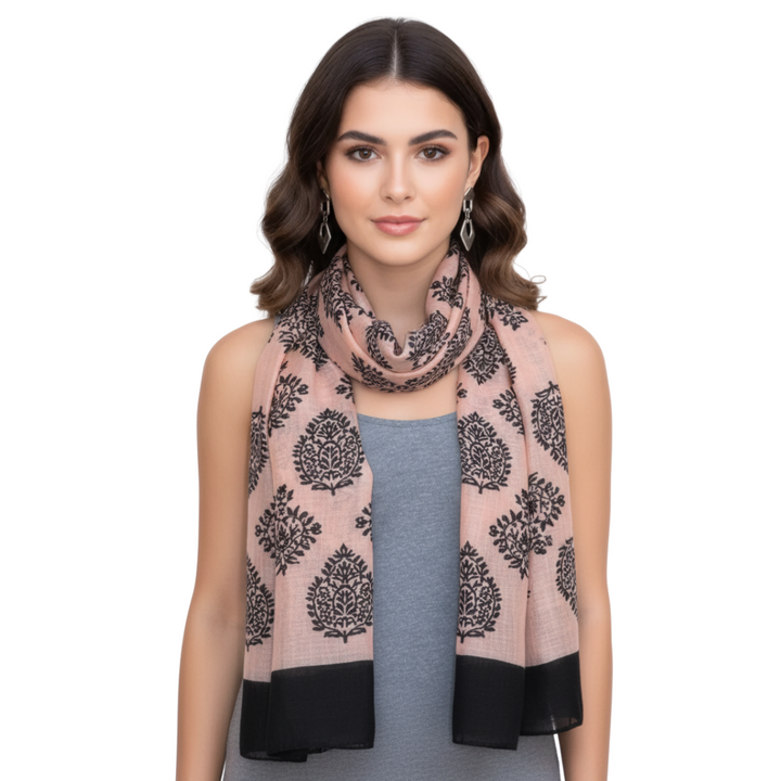 Peach & Black Tribal Flower Paisley Scarf