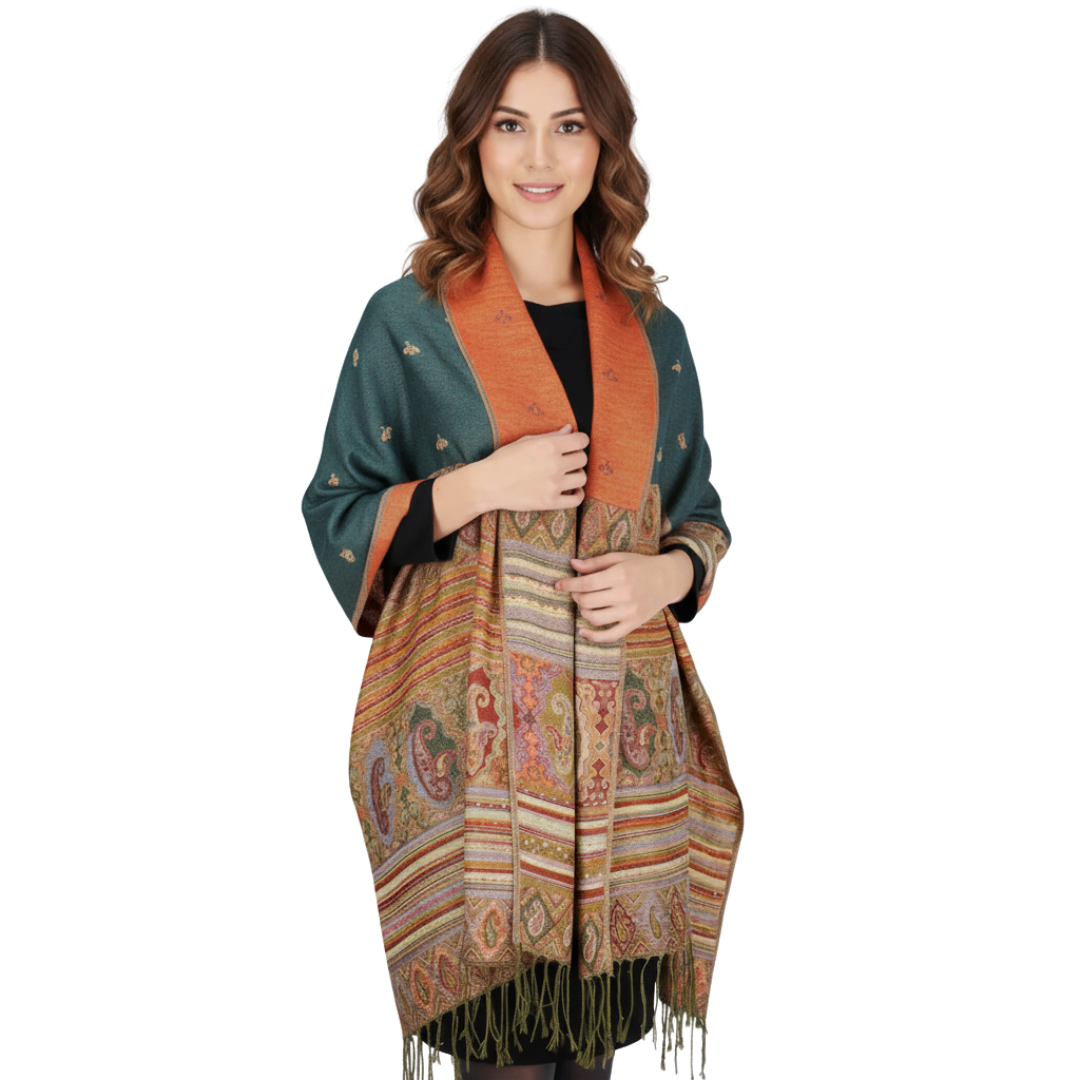 Tribal Border Reversible Bohemian Pashmina Shawl
