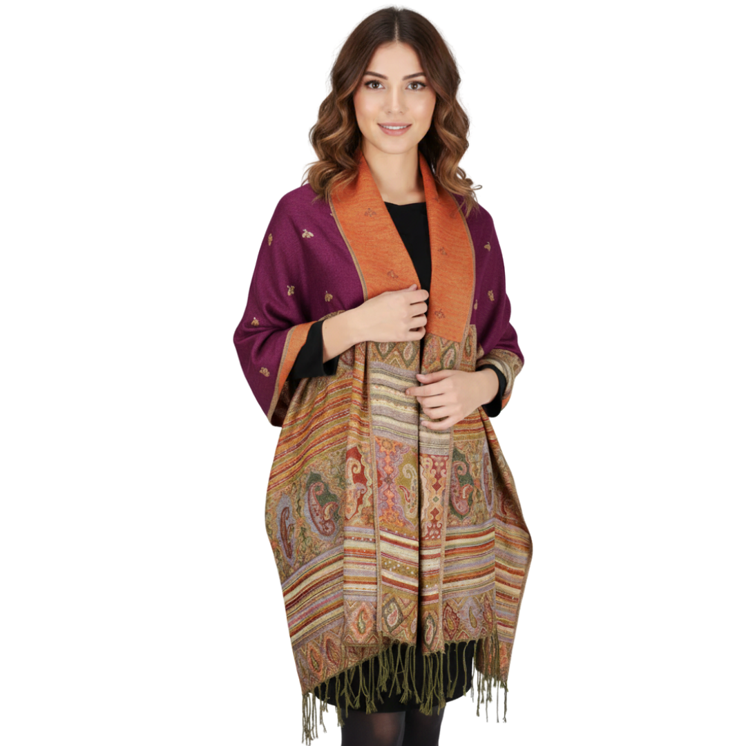 Tribal Border Reversible Bohemian Pashmina Shawl