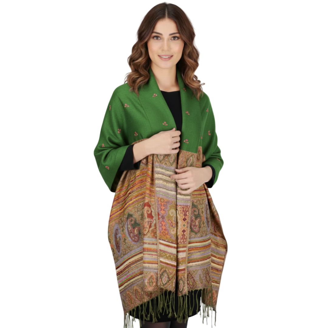 Tribal Border Reversible Bohemian Pashmina Shawl