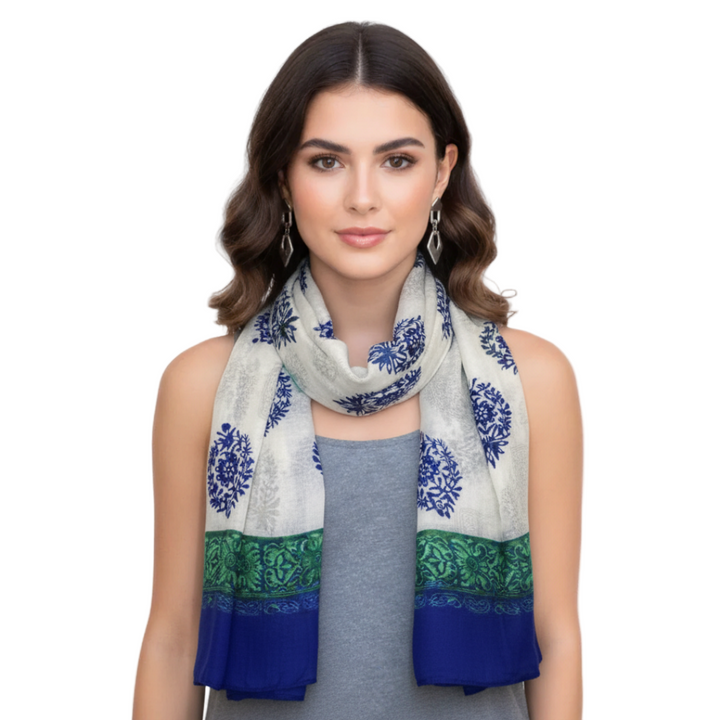 Blue & Green Tribal Flower Paisley Scarf