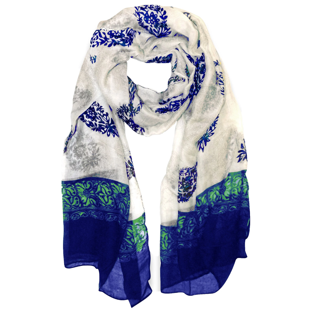 Blue & Green Tribal Flower Paisley Scarf