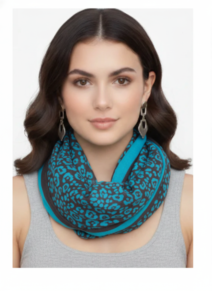 Turquoise Peach Couture Retro Neon Animal Print Infinity Loop Scarf