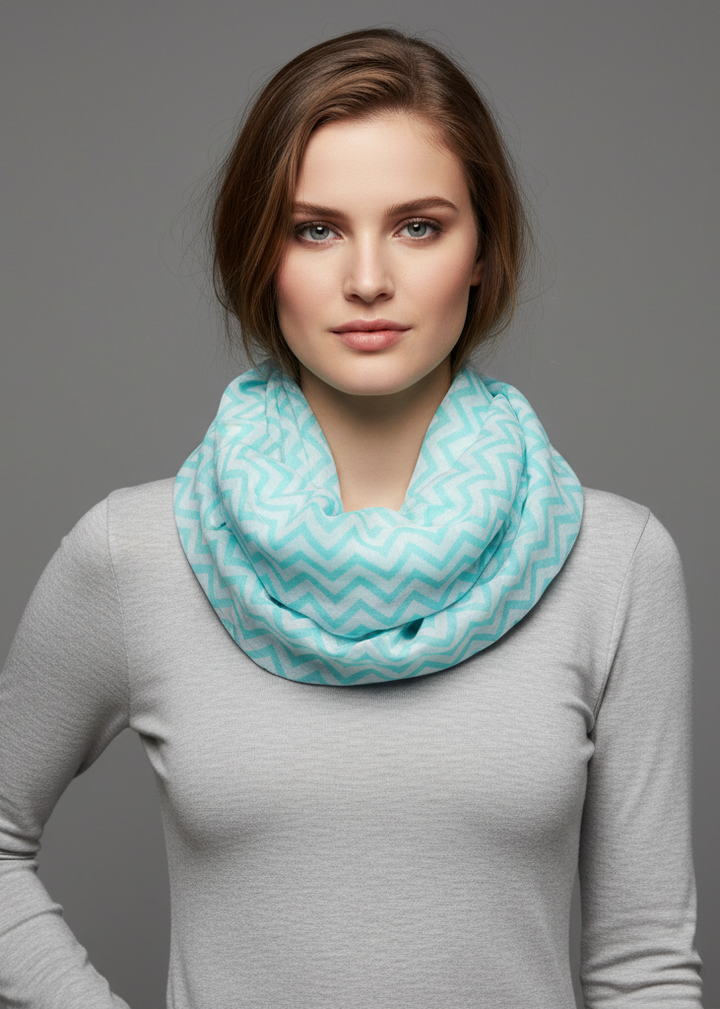 Turquoise chevron zig zag pattern chic lightweight sheer infinity loop scarf.
