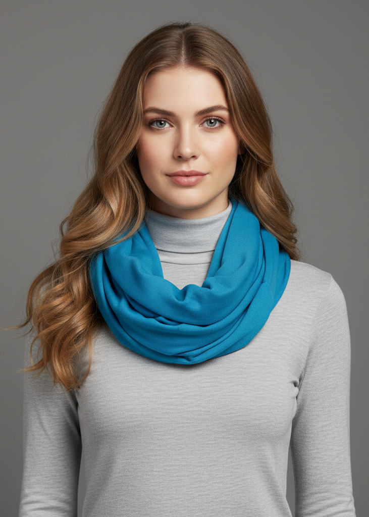 Turquoise cotton soft touch lightweight jersey knit infinity loop scarf for versatile year-round styling.