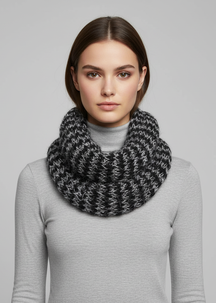 Two-tone thick knit soft chunky infinity loop scarf for winter warmth.
