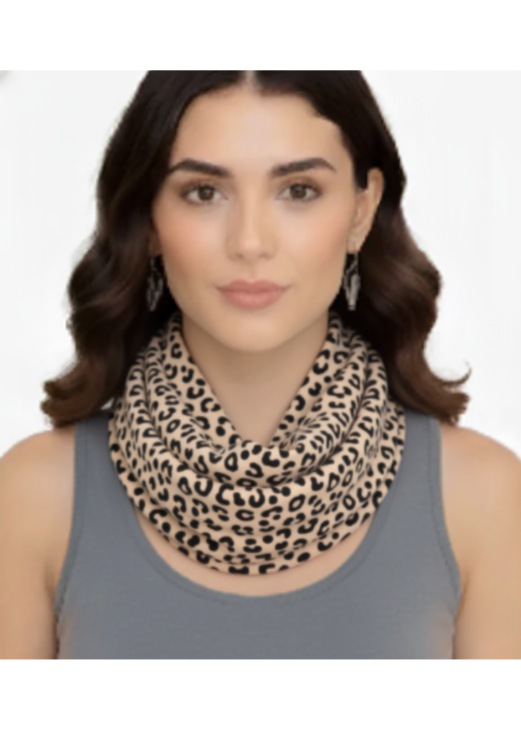 Retro fashion two tone animal print infinity loop scarf for women in tan and brown shades