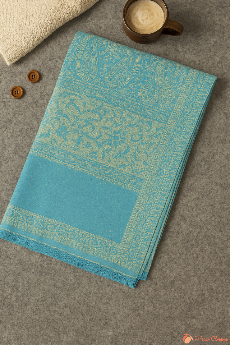 Thick 4 Ply Blanket Scarf Reversible Paisley Pashmina Thick Scarf Wrap Shawl Turquoise/Tan