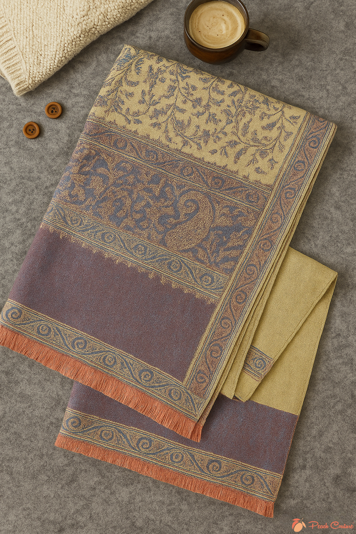 Purple & Coral Thick 4-Ply Reversible Paisley Pashmina Shawl