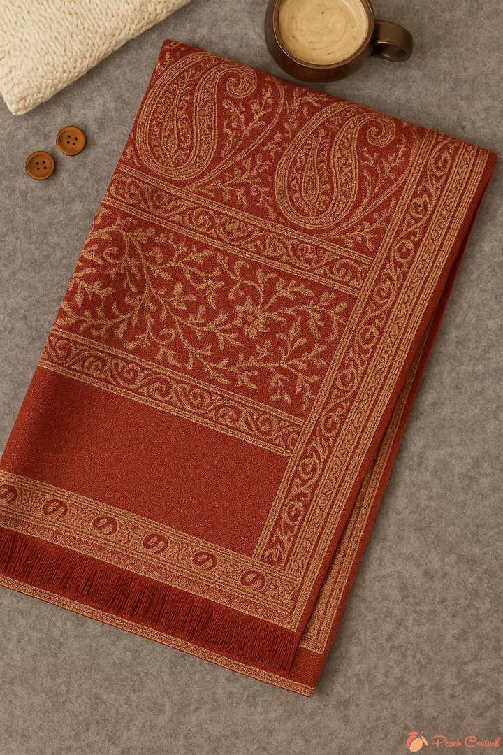 Cream & Pink Thick 4-Ply Reversible Paisley Pashmina Shawl