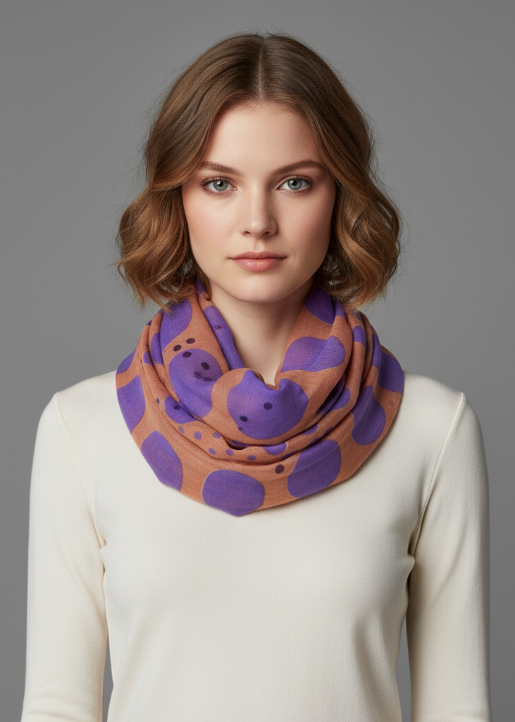 Vibrant vintage multicolored spotty polka dot infinity loop scarf for women.