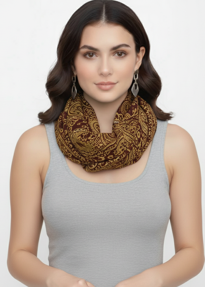 Vintage Brown Paisley Fashion Loop Scarf Scarves