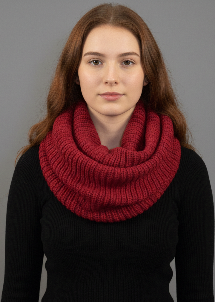 Warm chunky handmade thick ribbed knitted infinity loop scarf.
