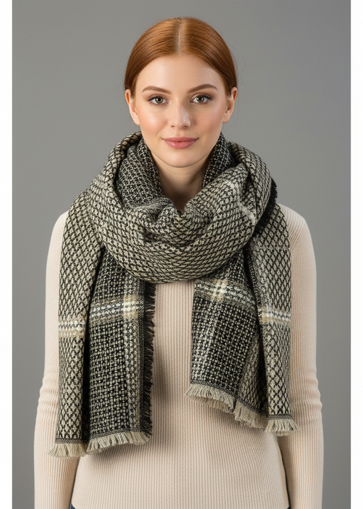 Black warm woven oversized basket weave blanket scarf shawl wrap