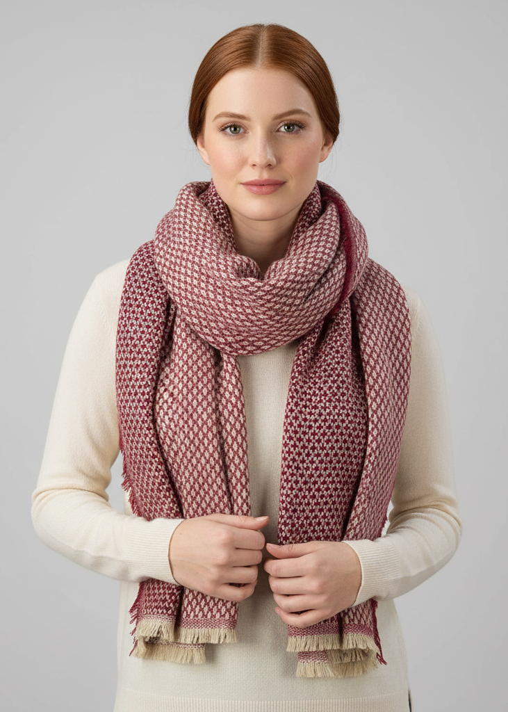 Maroon warm woven oversized basket weave blanket scarf shawl wrap