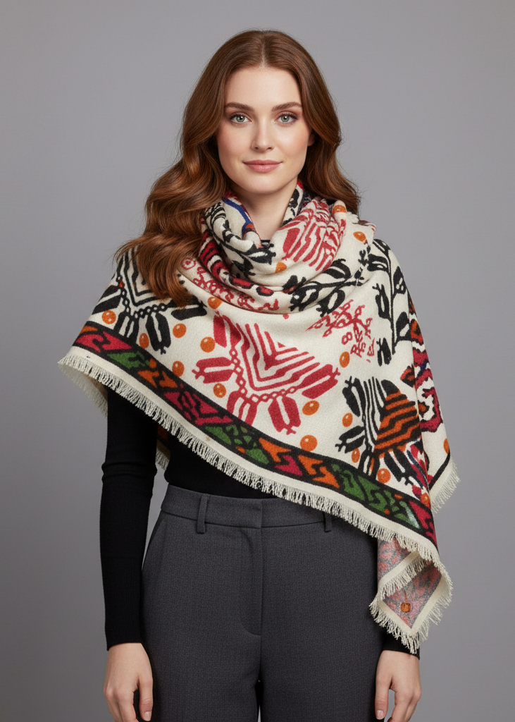 Tan warm woven oversized tartan plaid blanket scarf shawl wrap