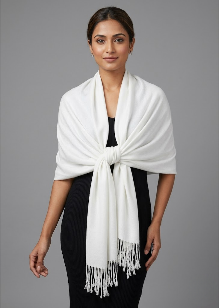 White pashmina shawl for women soft lightweight scarf wrap for travel and everyday wear