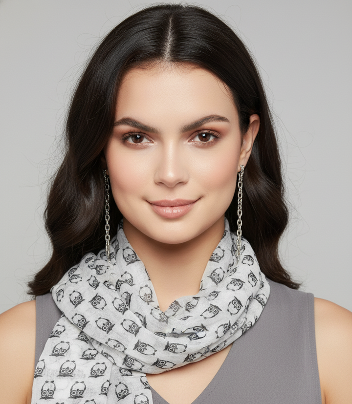 Lightweight summer infinity scarf with soft animal bird owl print pattern for women
