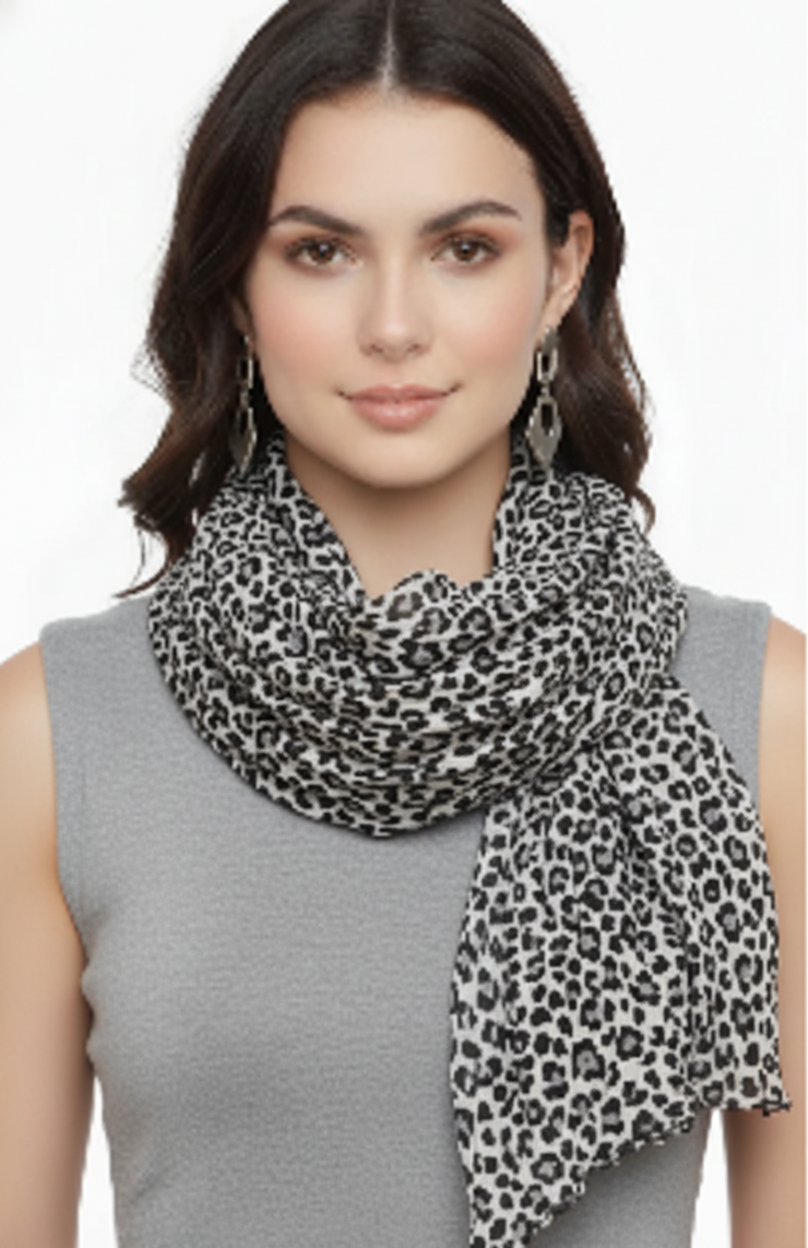 White Peach Couture Trendy Women's Leopard Animal Print Crinkle Scarf wrap