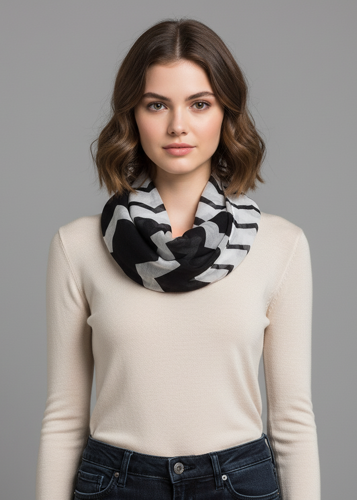 White black and peach modern radiant multicolored chevron geometric infinity loop scarf for women.