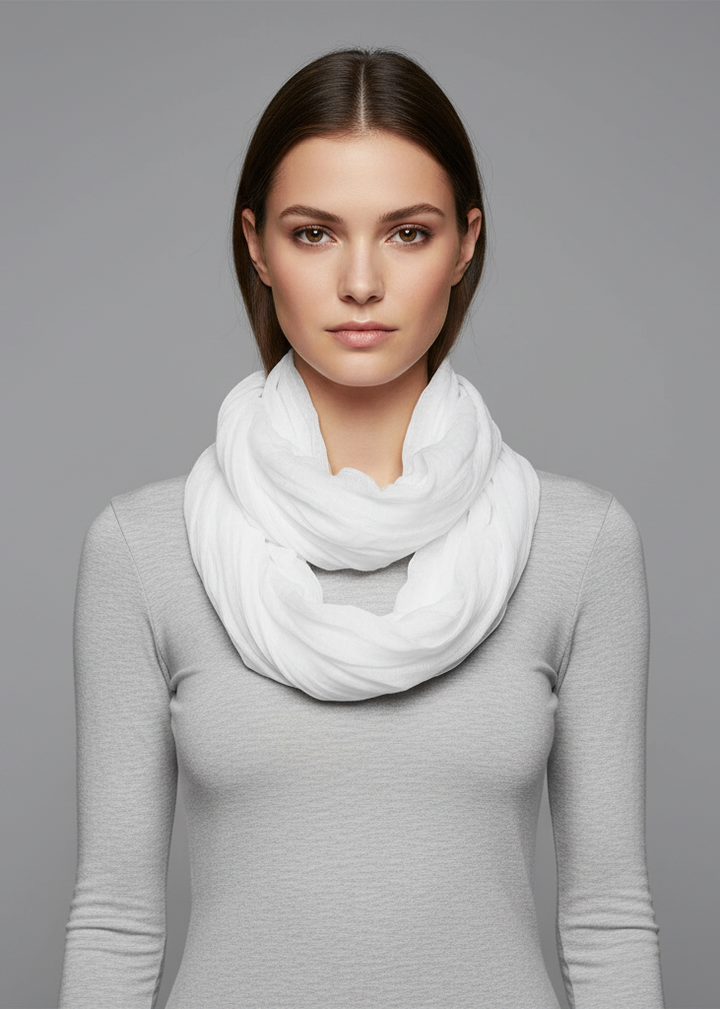 Lightweight crinkled infinity loop scarf with neon faded ombre design for women.