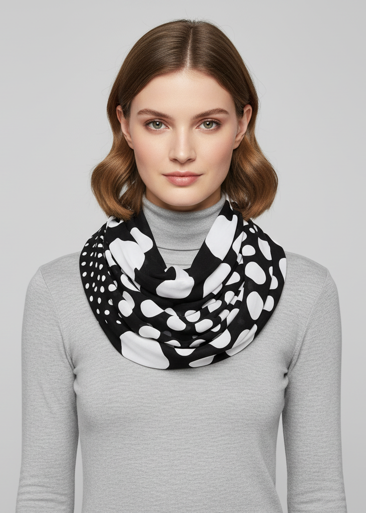Vibrant multicolored vintage classic bright polka dot infinity loop fashion scarf for women.