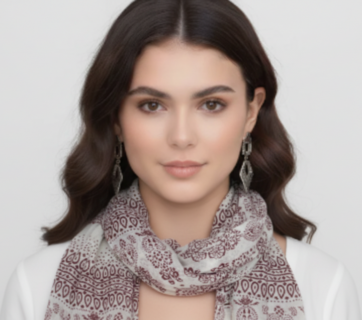 Wine Henna Paisley Fringe Scarf