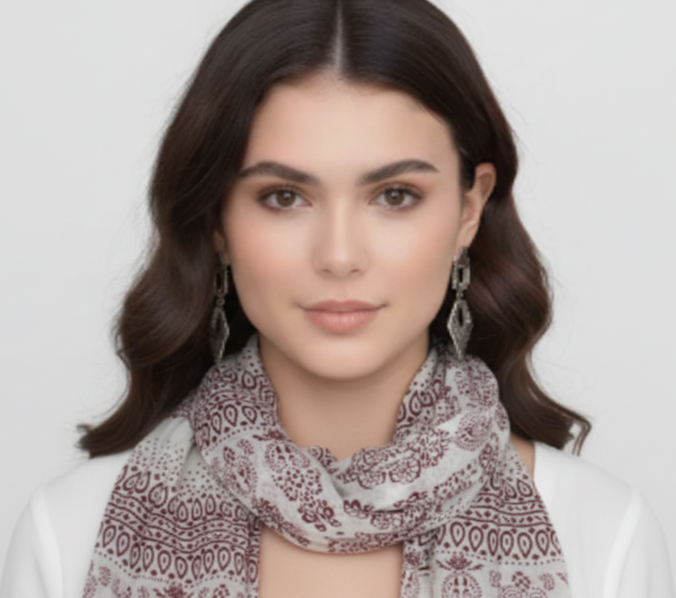 Wine Henna Paisley Fringe Scarf