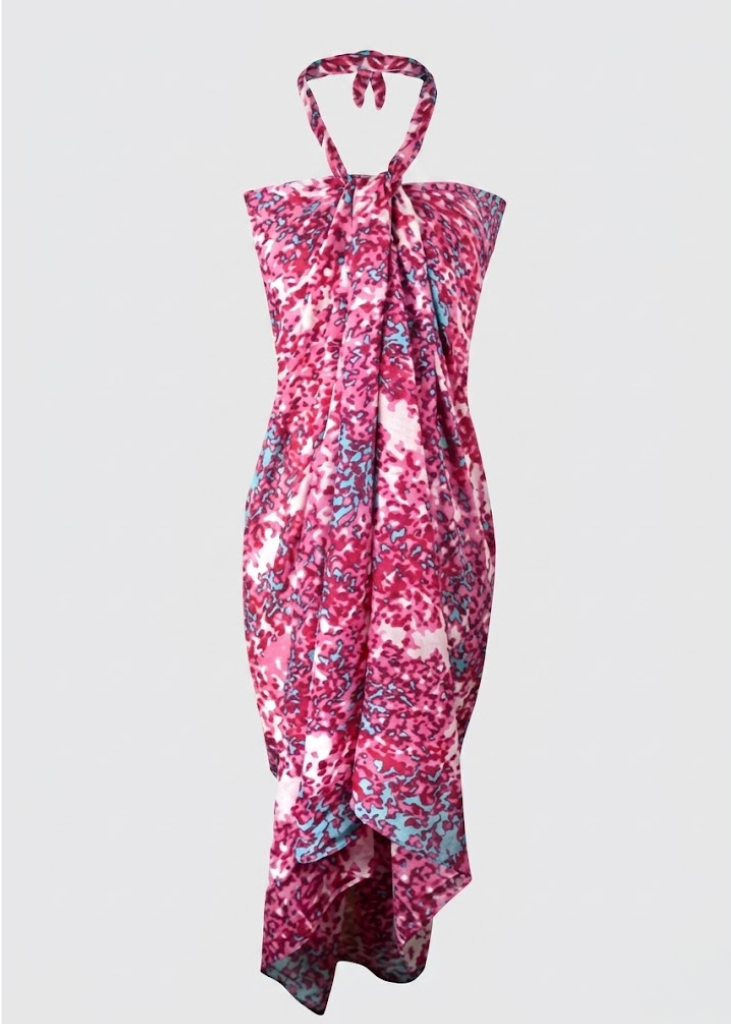 Women's coral blue Hawaiian pareo sarong beach wrap cover up.