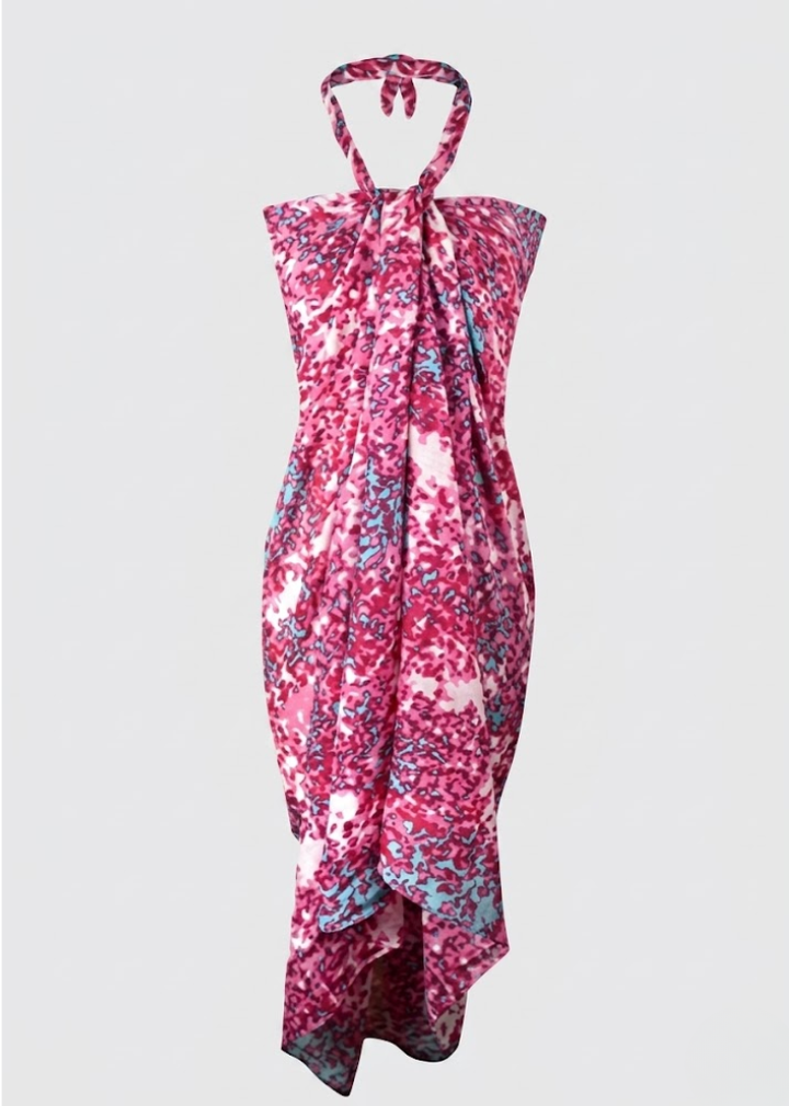 Women's coral blue Hawaiian pareo sarong beach wrap cover up.