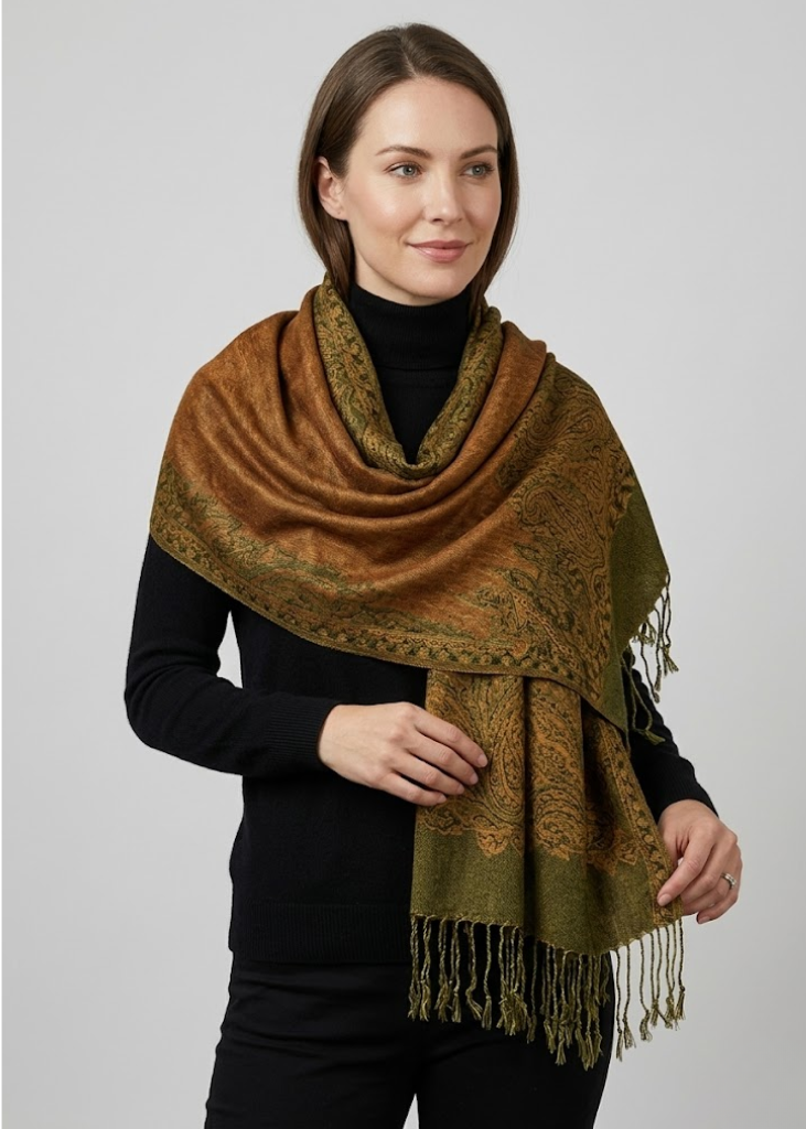 Women's Ravishing Reversible Jacquard Paisley Shawl Wrap Pashmina (Pumpkin)