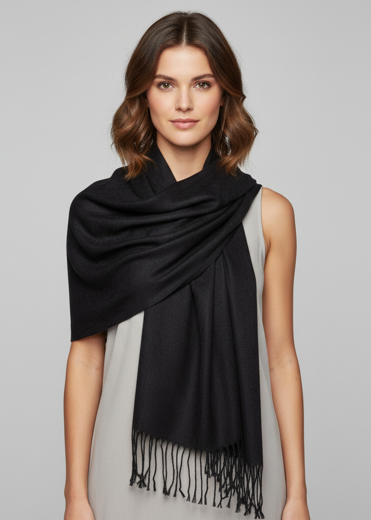 Elegant black vintage jacquard paisley shawl wrap scarf for women.