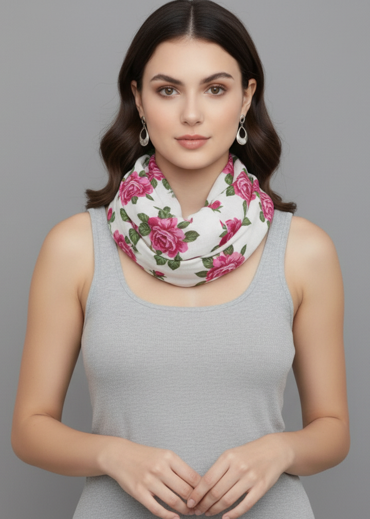 Women's soft vintage floral print sheer infinity loop circle scarf for lightweight seasonal fashion.