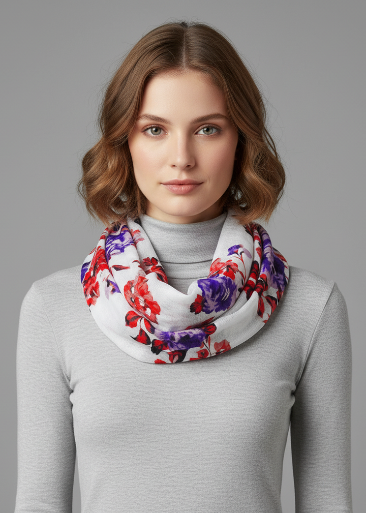 Women's vintage floral rose sheer infinity scarf circle loop for elegant spring and summer fashion.