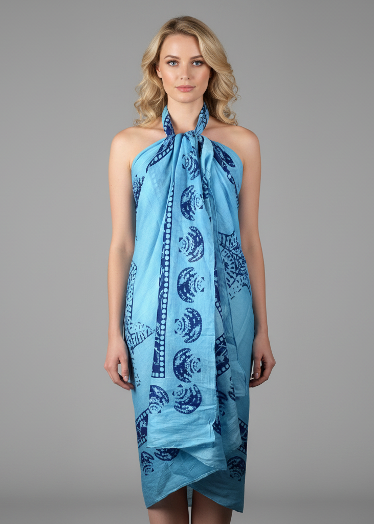 Blue navy Hawaiian-style sarong beach wrap pareo for women.