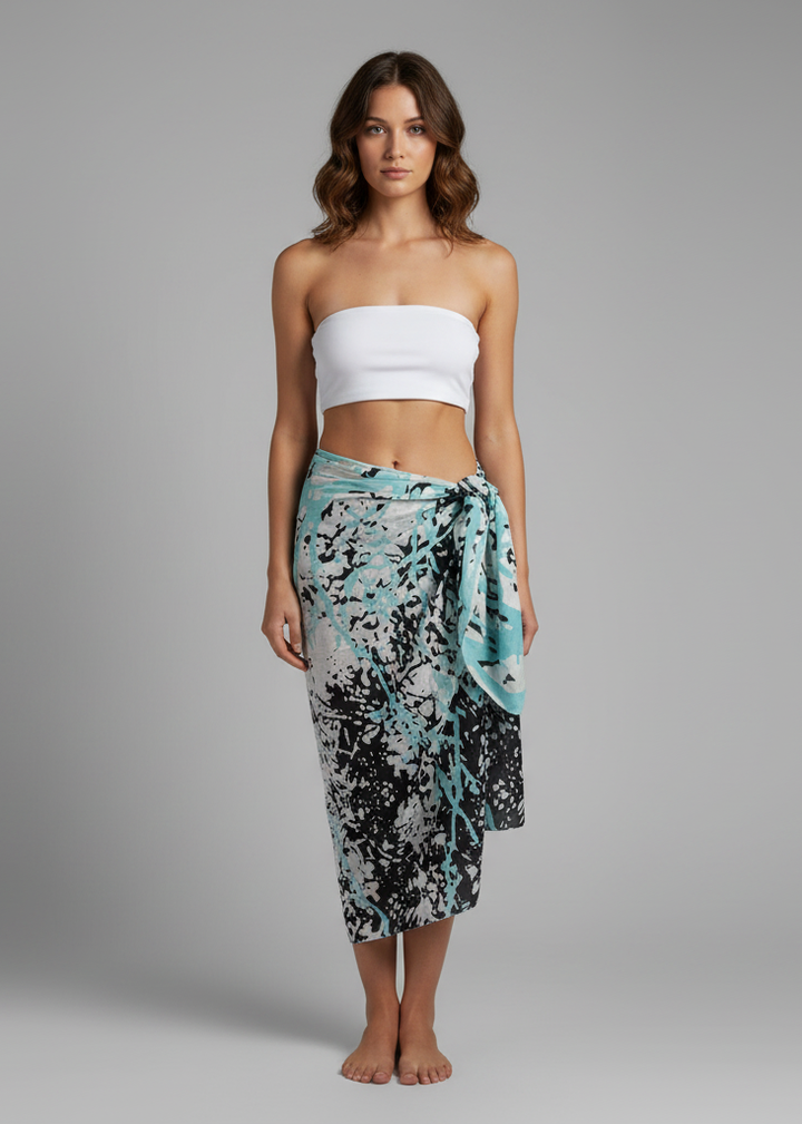 Mint white women's Hawaiian pareo sarong beach wrap cover up featuring a tropical floral pattern.